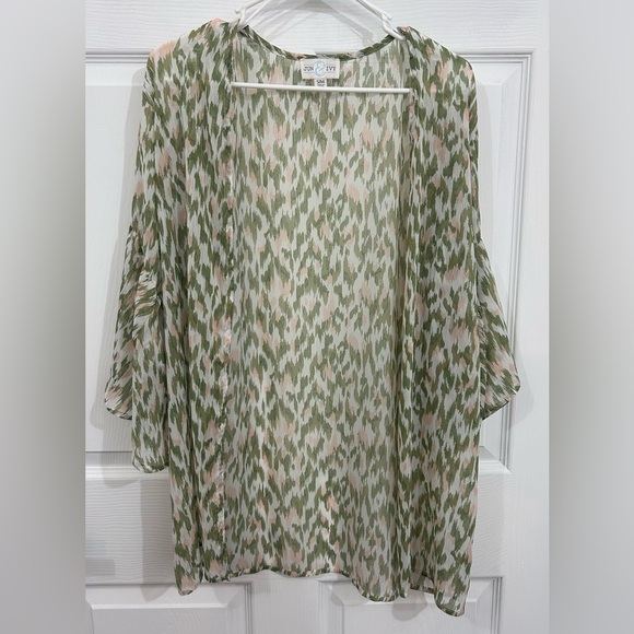 June & Ivy Tops - Jun & Ivy Olive and Blush Sheer Open-Front Tunic Cardigan